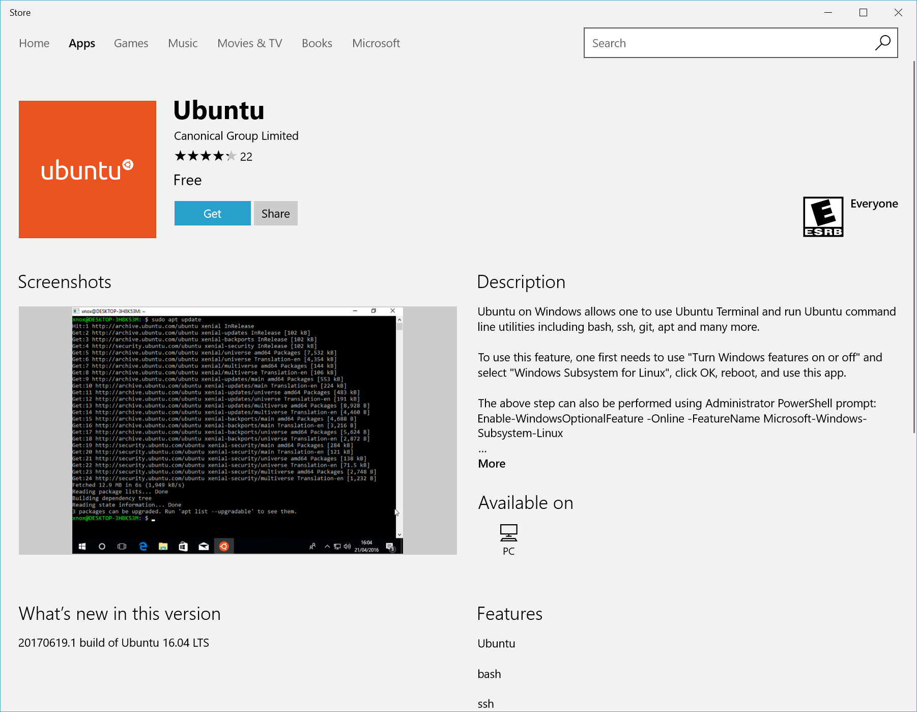 Ubuntu Linux in the Windows Store